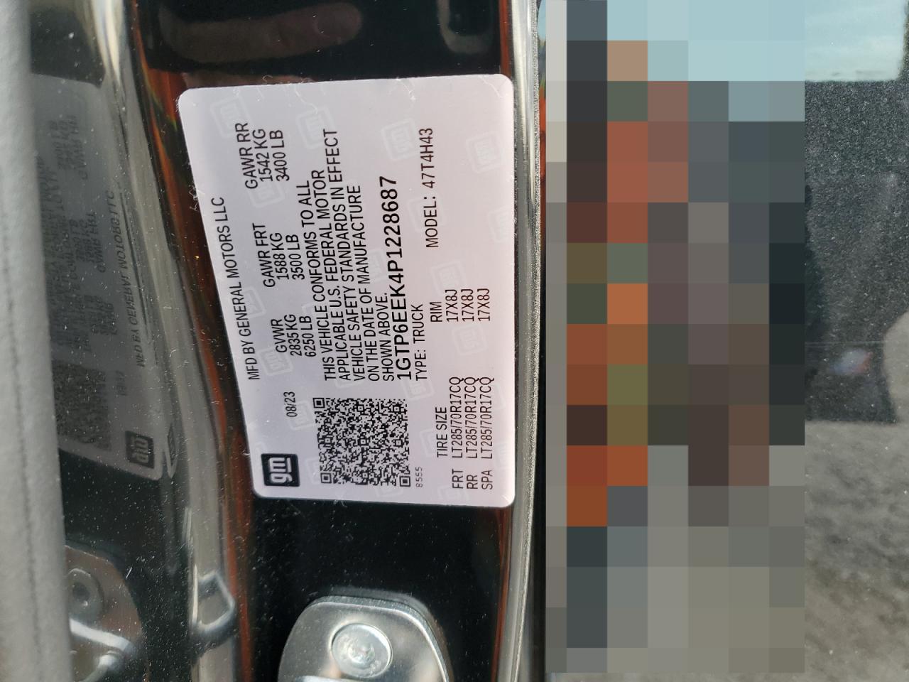 2023 GMC Canyon At4X VIN: 1GTP6EEK4P1228687 Lot: 52723815