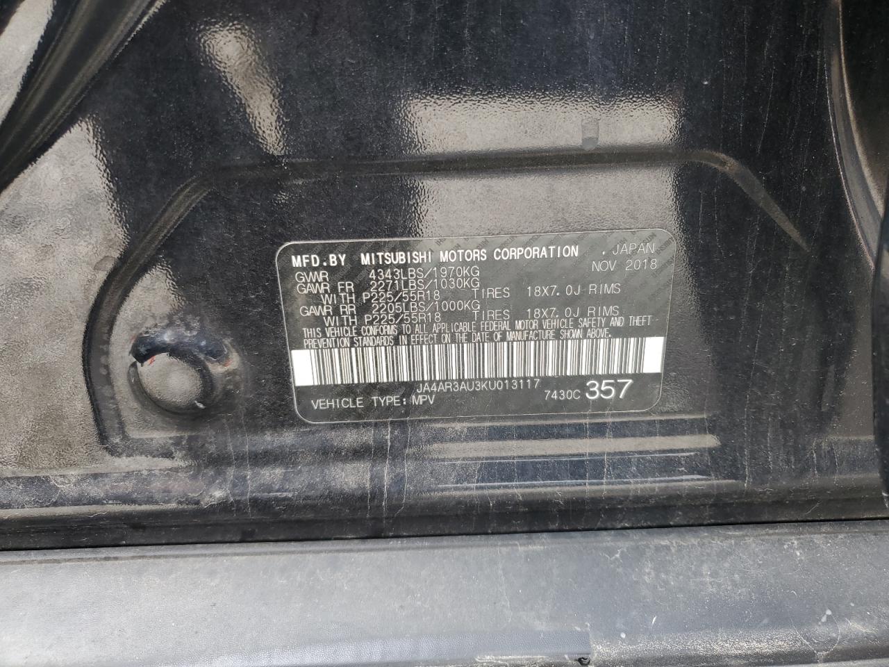 2019 Mitsubishi Outlander Sport Es VIN: JA4AR3AU3KU013117 Lot: 53947445
