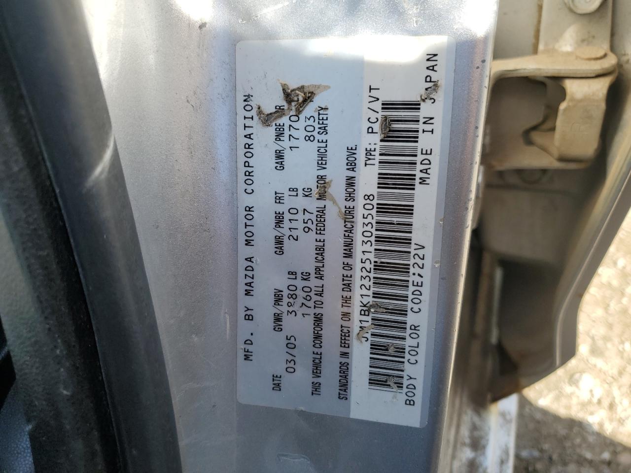 2005 Mazda 3 S VIN: JM1BK123251303508 Lot: 54506955