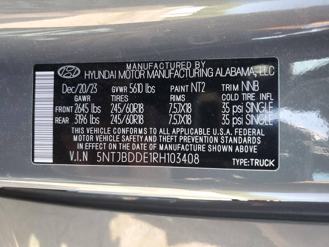 2024 Hyundai Santa Cruz Sel VIN: 5NTJBDDE1RH103408 Lot: 52439045