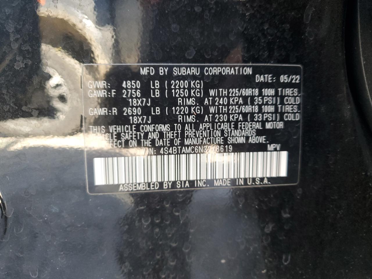 2022 Subaru Outback Limited VIN: 4S4BTAMC6N3248619 Lot: 53145215