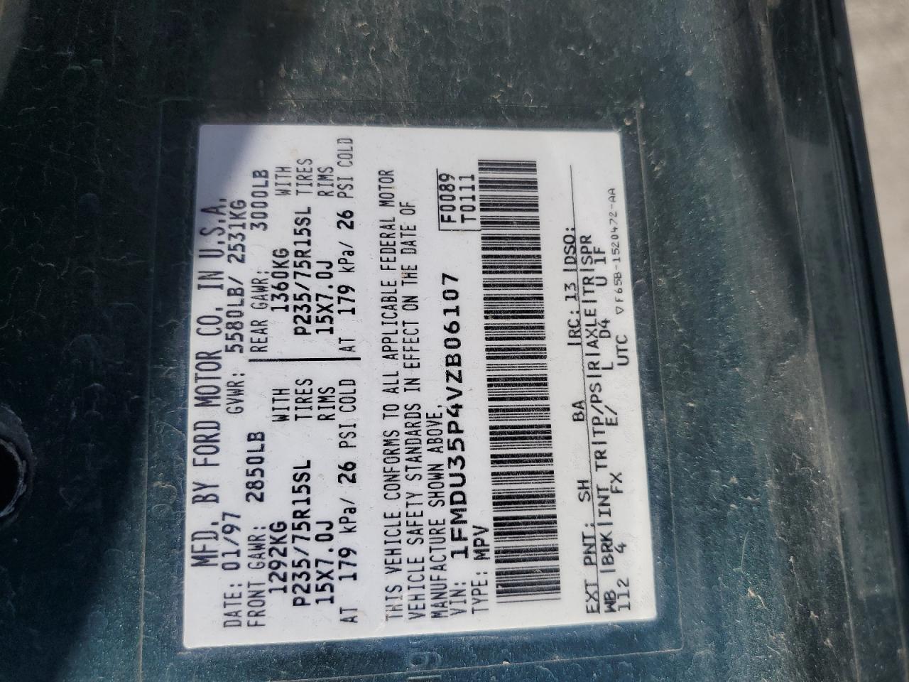 1997 Ford Explorer VIN: 1FMDU35P4VZB06107 Lot: 52797485