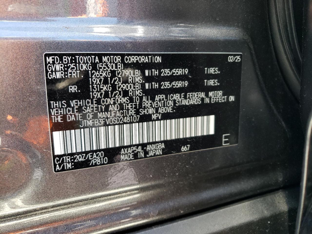 2025 Toyota Rav4 Xse VIN: JTMFB3FV0SD248107 Lot: 55025755
