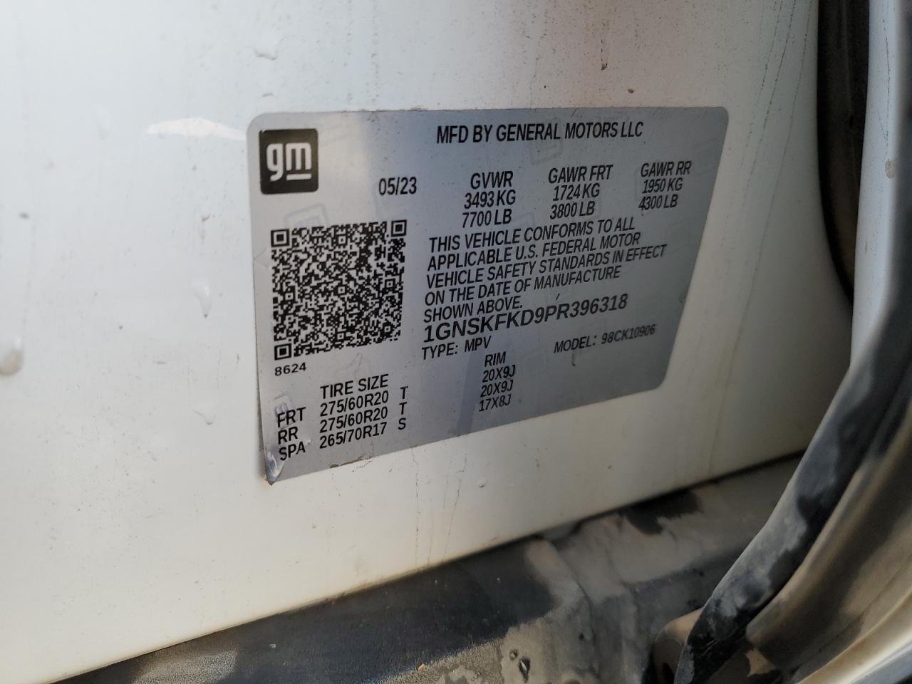 2023 Chevrolet Suburban K1500 Premier VIN: 1GNSKFKD9PR396318 Lot: 51516555