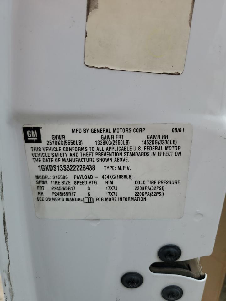 2002 GMC Envoy VIN: 1GKDS13S322228438 Lot: 80622185