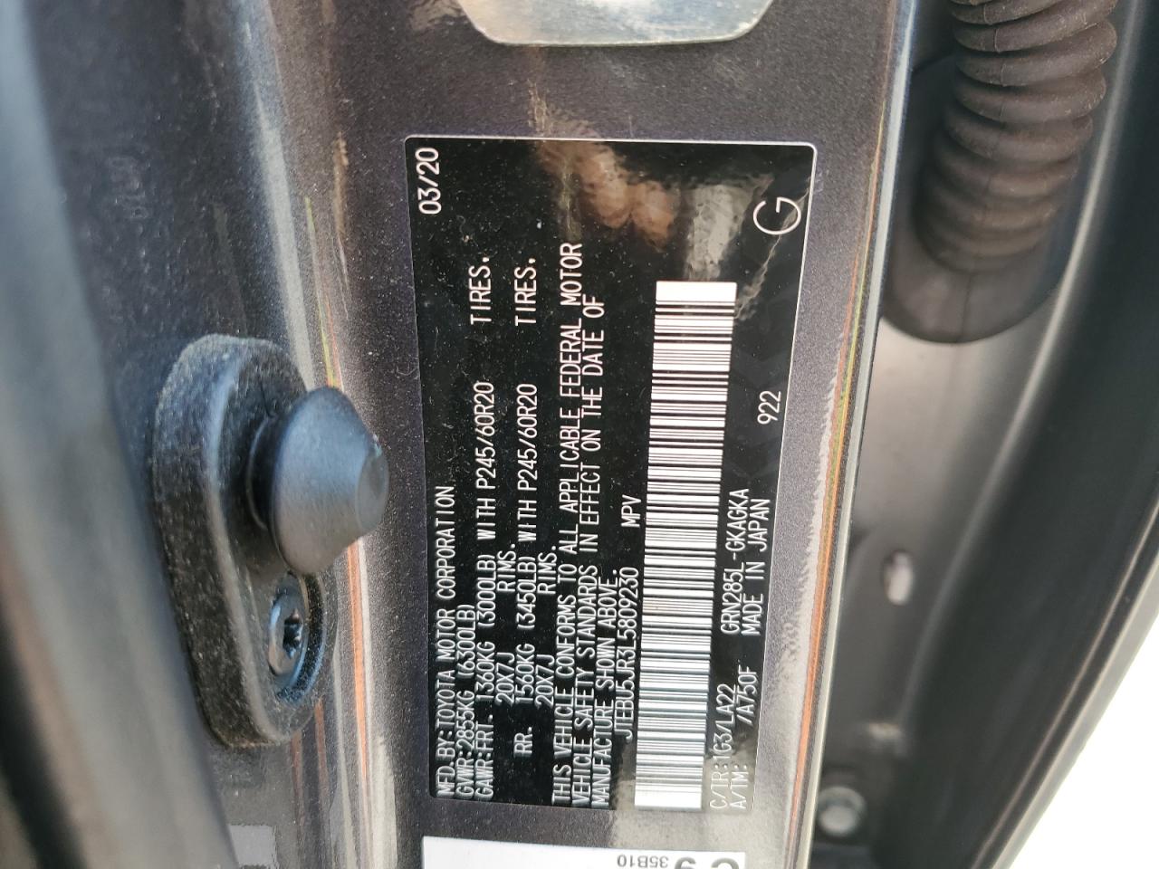 2020 Toyota 4Runner Sr5/Sr5 Premium VIN: JTEBU5JR3L5809230 Lot: 53050575