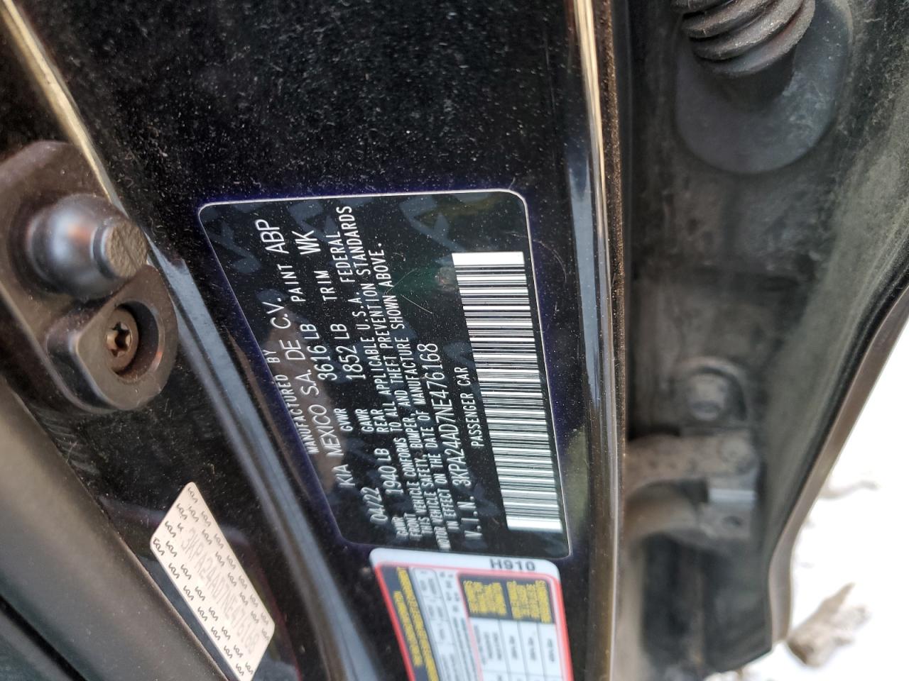 2022 Kia Rio Lx VIN: 3KPA24AD7NE476168 Lot: 51512725