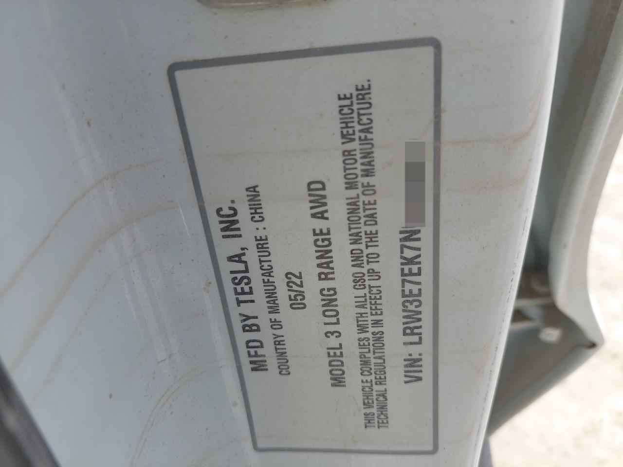 LRW3E7EK7NC568766 - 2022 Tesl MODEL3 - #undefined