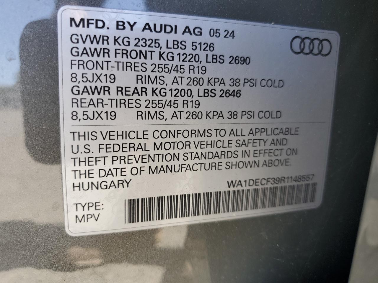 2024 Audi Q3 Premium S Line 45 VIN: WA1DECF39R1148557 Lot: 54174435