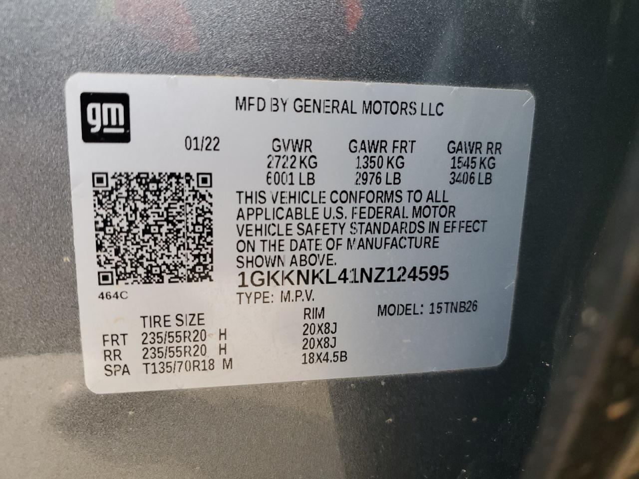 2022 GMC Acadia Sle VIN: 1GKKNKL41NZ124595 Lot: 54915895