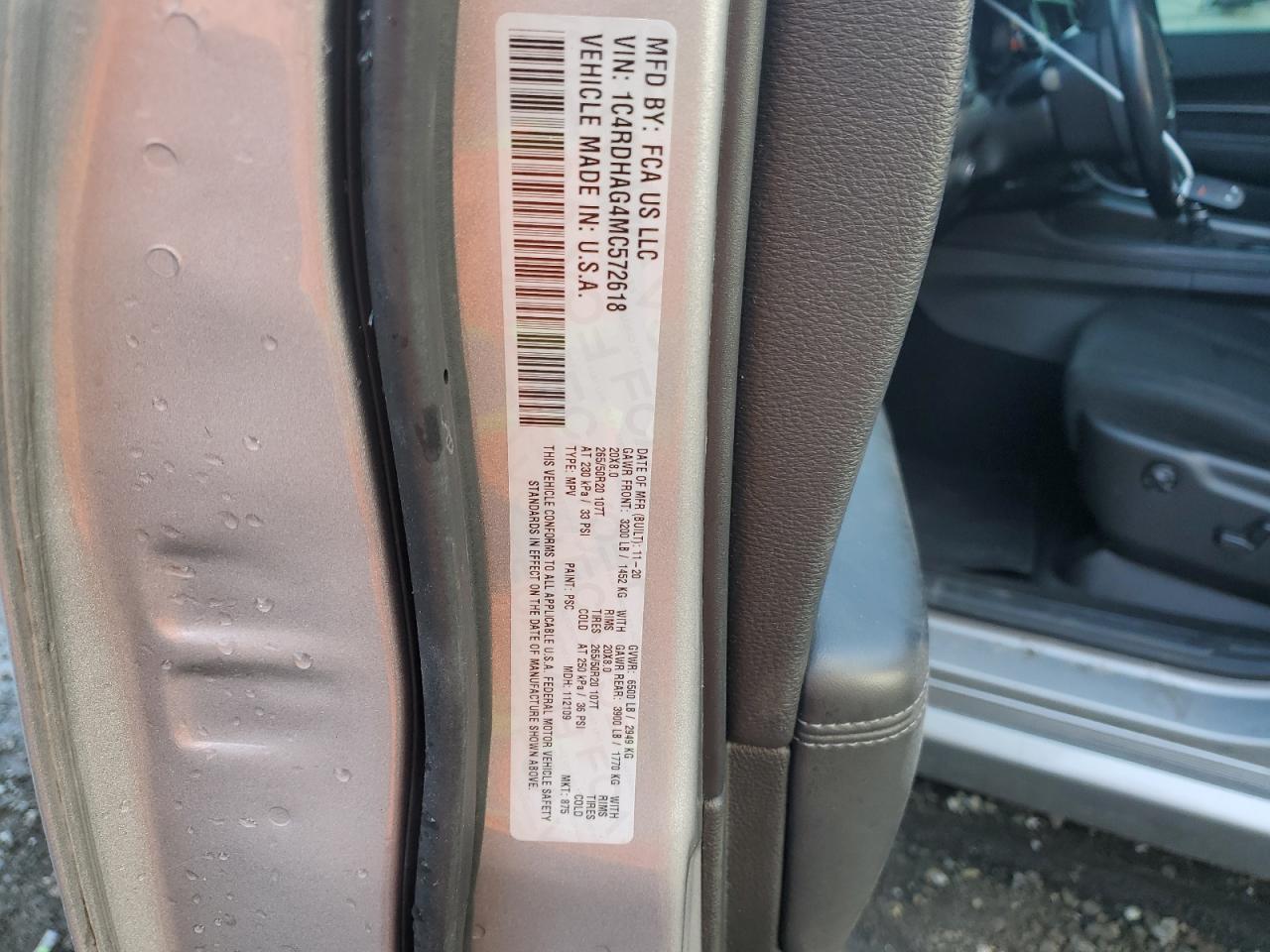 2021 Dodge Durango Sxt VIN: 1C4RDHAG4MC572618 Lot: 53808055