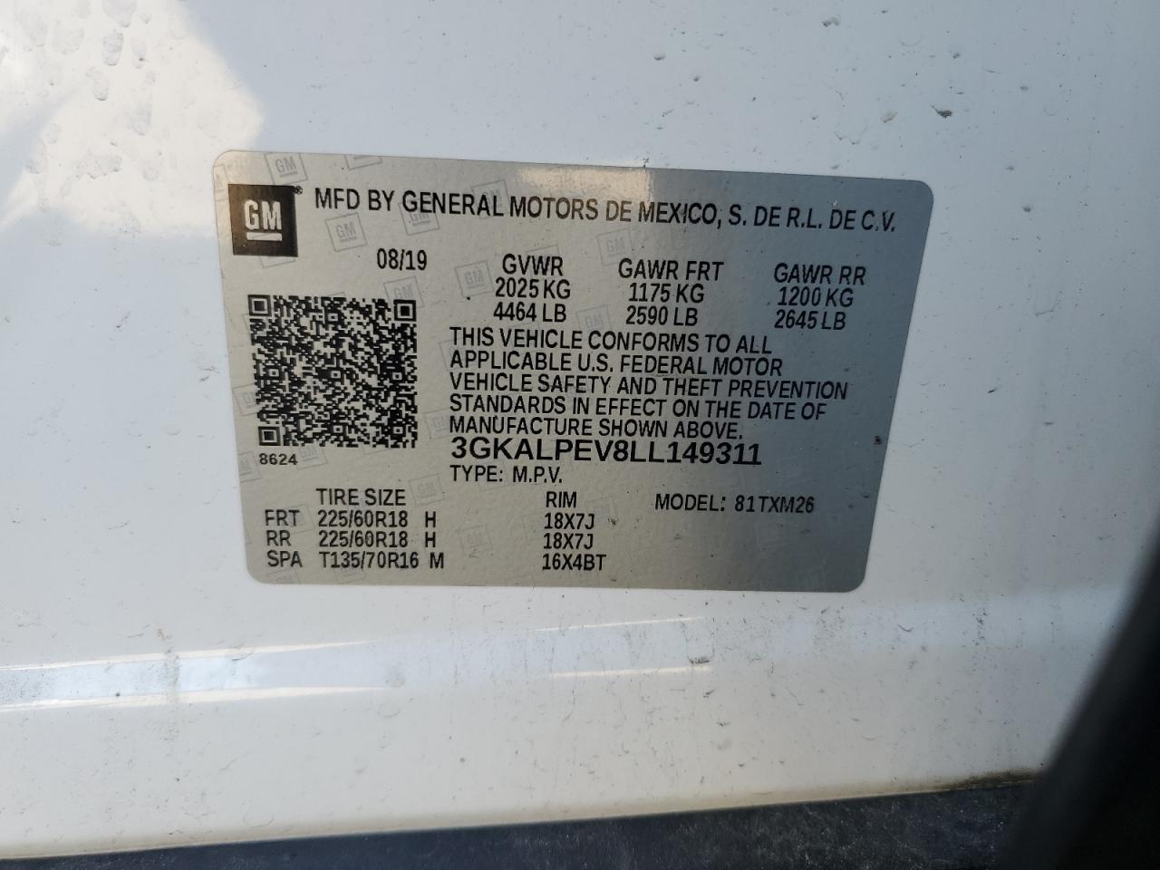 2020 GMC Terrain Slt VIN: 3GKALPEV8LL149311 Lot: 52688195