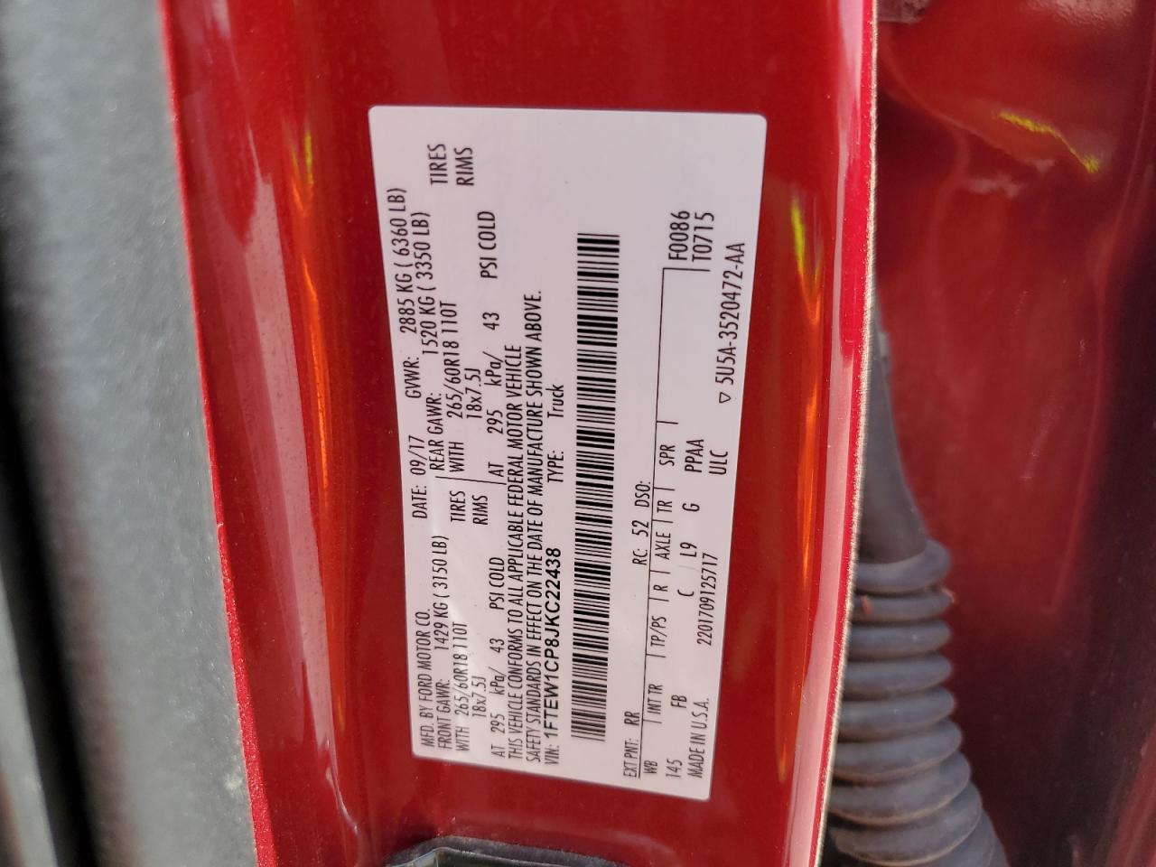 2018 Ford F150 Supercrew VIN: 1FTEW1CP8JKC22438 Lot: 54618985