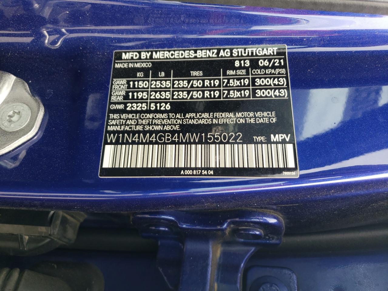 2021 Mercedes-Benz Glb 250 VIN: W1N4M4GB4MW155022 Lot: 53795505