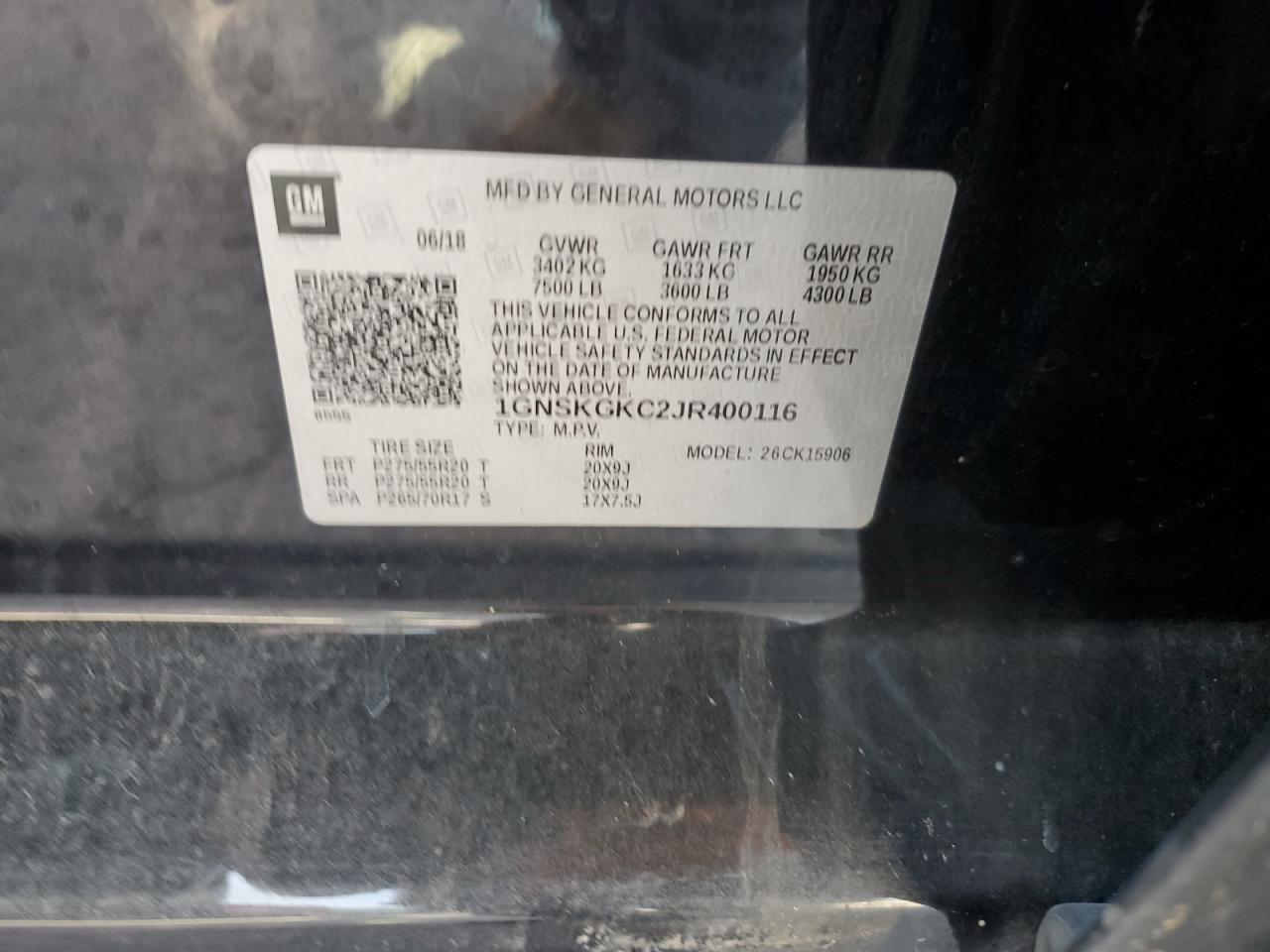 2018 Chevrolet Suburban K1500 Ls VIN: 1GNSKGKC2JR400116 Lot: 53519775