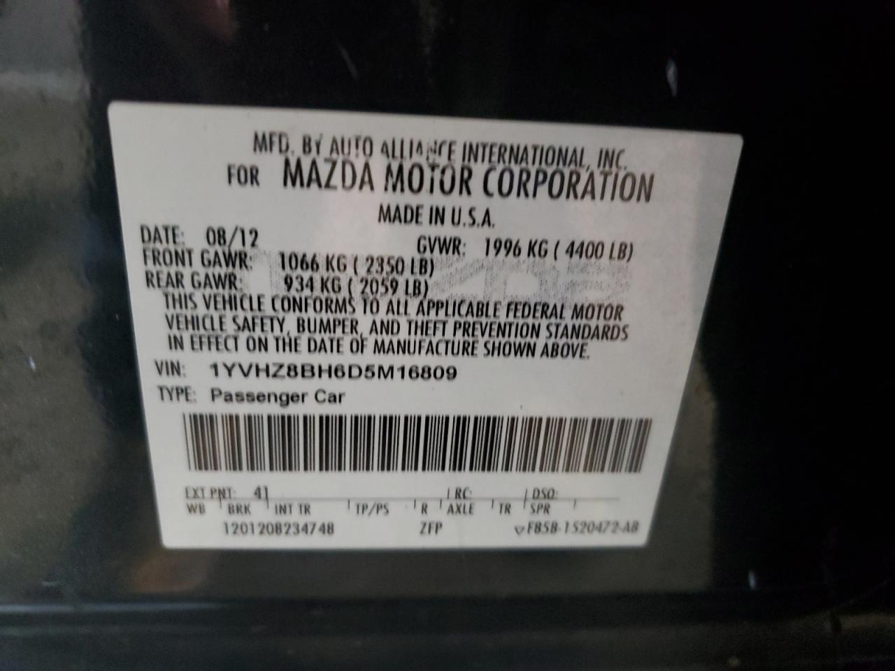 2013 Mazda 6 Sport VIN: 1YVHZ8BH6D5M16809 Lot: 51961485