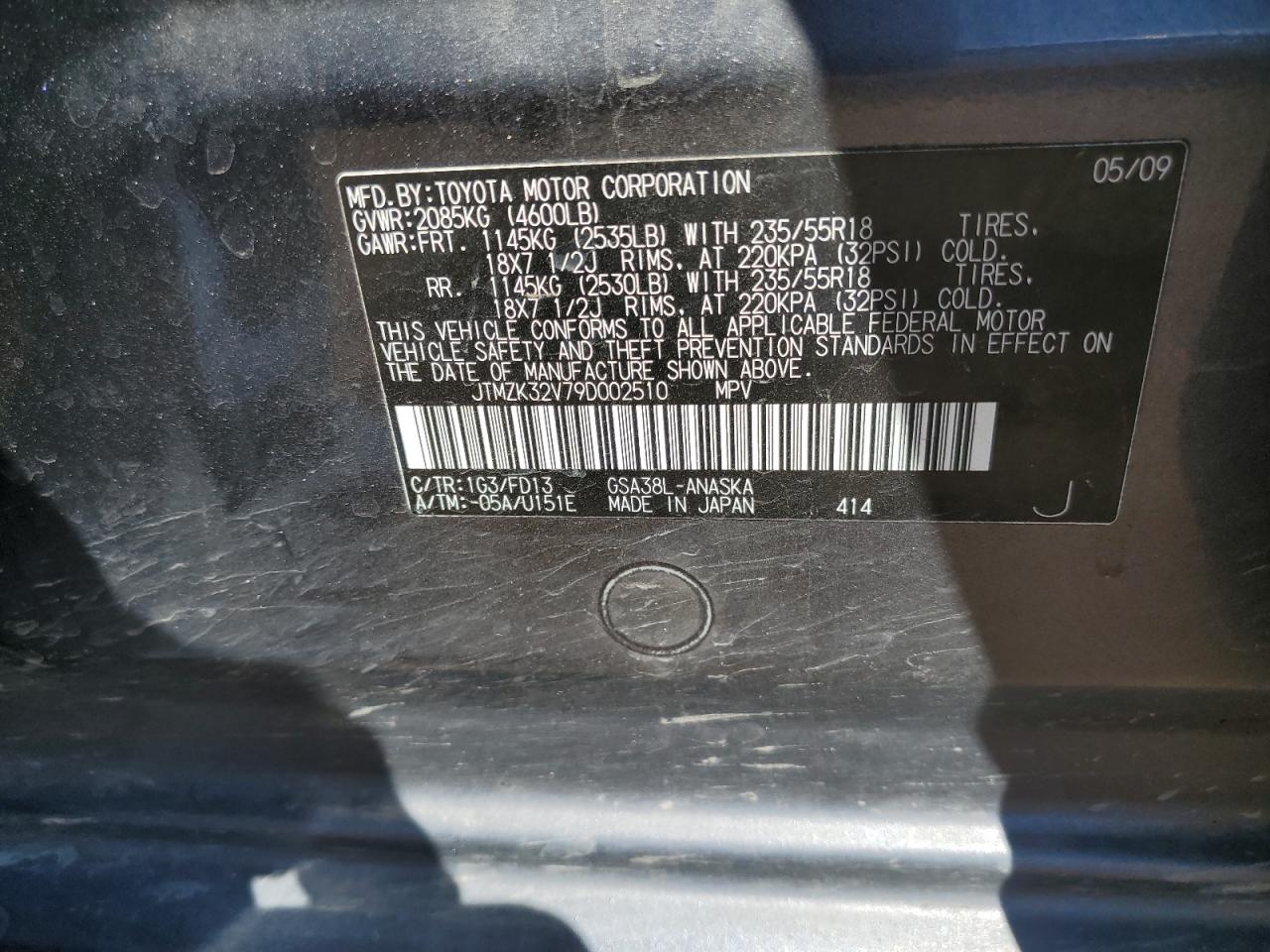 2009 Toyota Rav4 Sport VIN: JTMZK32V79D002510 Lot: 55329695