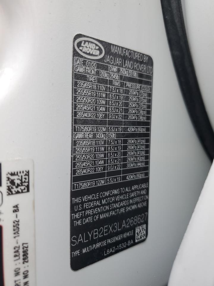 2020 Land Rover Range Rover Velar S VIN: SALYB2EX3LA268627 Lot: 54162435