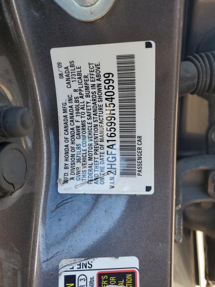 2009 Honda Civic Lx VIN: 2HGFA16599H540599 Lot: 53470105