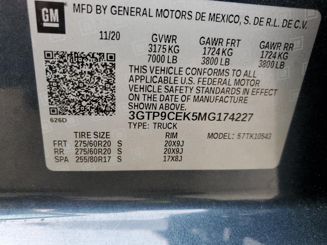 2021 GMC Sierra K1500 Elevation VIN: 3GTP9CEK5MG174227 Lot: 51080945