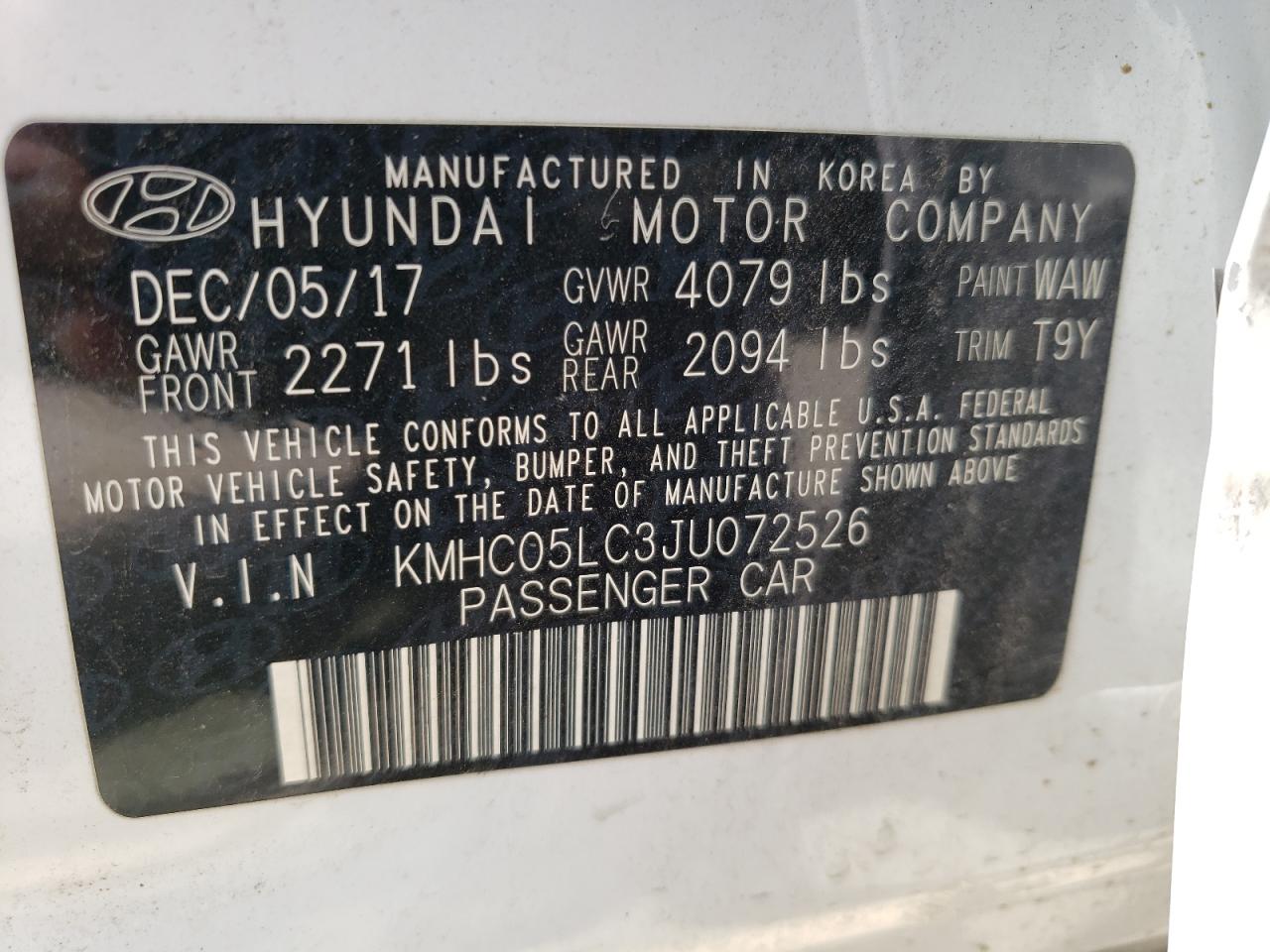 2018 Hyundai Ioniq Limited VIN: KMHC05LC3JU072526 Lot: 51673065