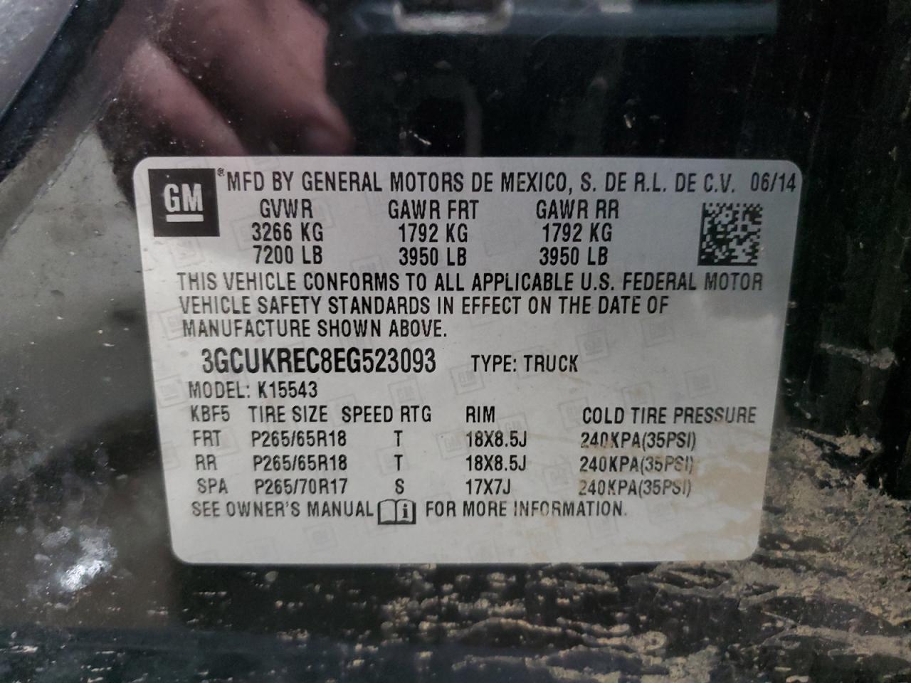 2014 Chevrolet Silverado K1500 Lt VIN: 3GCUKREC8EG523093 Lot: 50393175