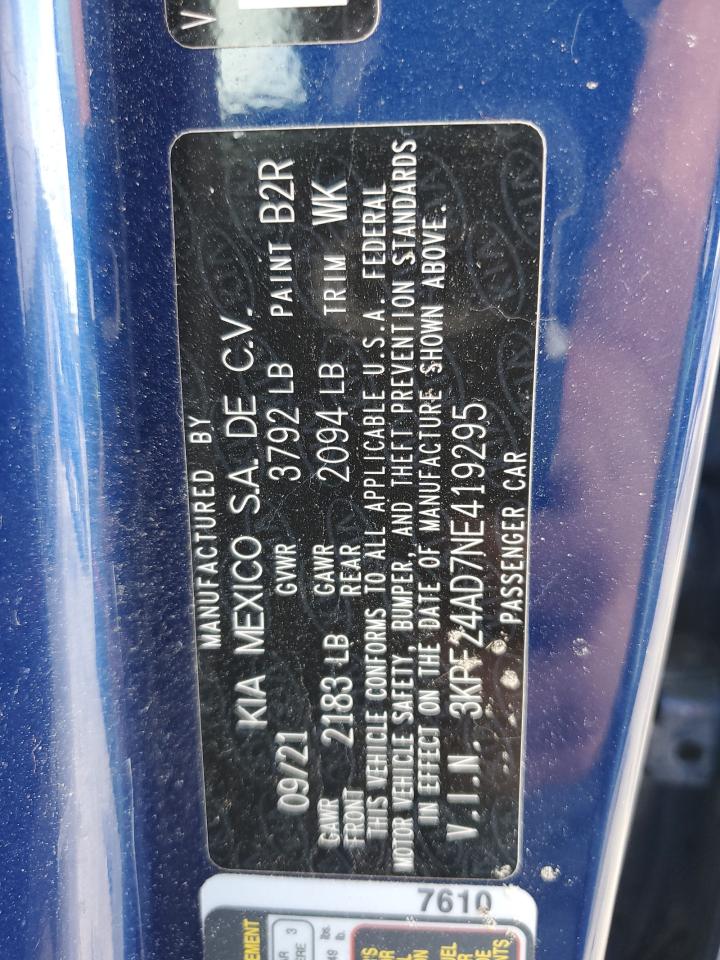 2022 Kia Forte Fe VIN: 3KPF24AD7NE419295 Lot: 49953545