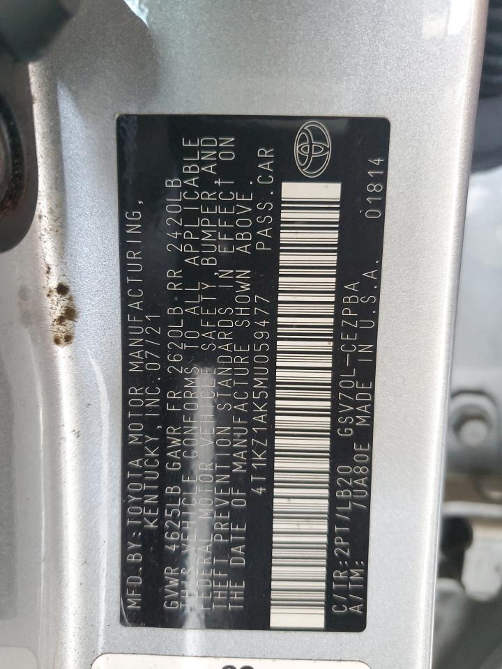 2021 Toyota Camry Trd VIN: 4T1KZ1AK5MU059477 Lot: 52285145