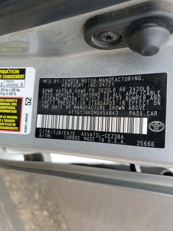 2021 Toyota Camry Se VIN: 4T1G11AK0MU454843 Lot: 51408425