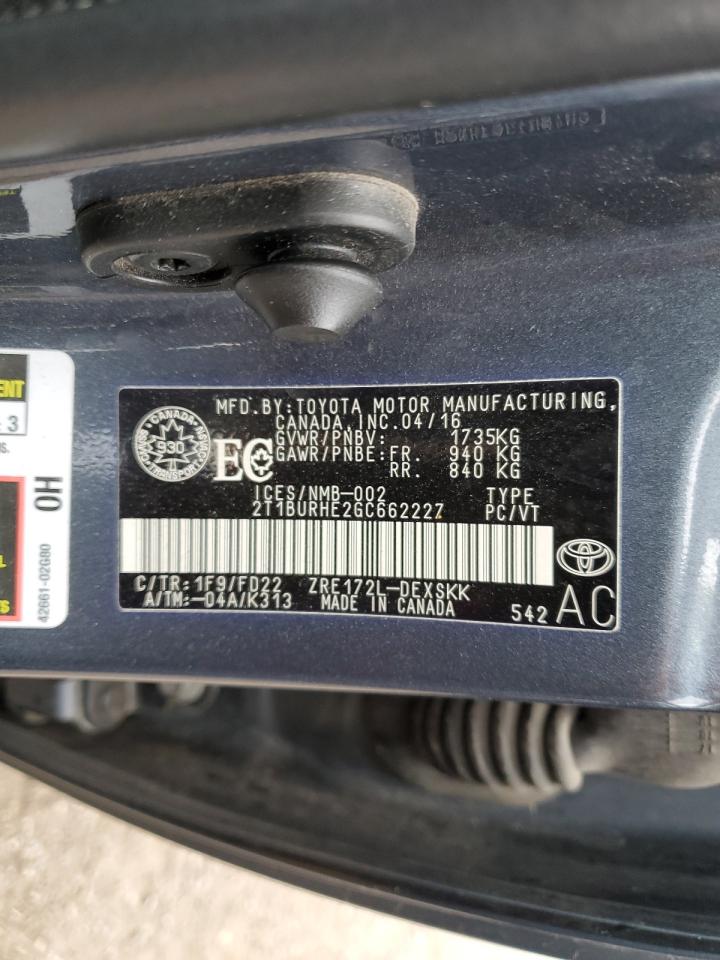 2t1burhe2gc662227 2T1BURHE2GC662227 2016 Toyota Corolla L