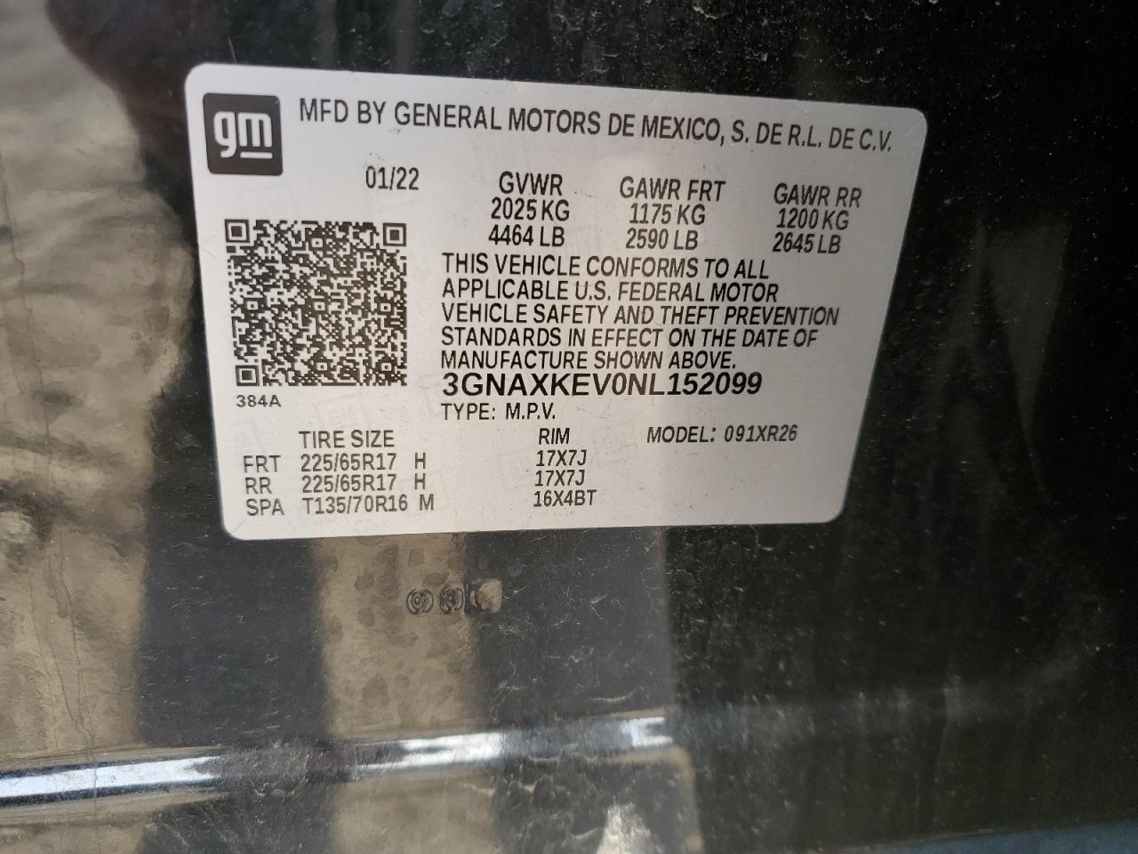 2022 Chevrolet Equinox Lt VIN: 3GNAXKEV0NL152099 Lot: 52680185