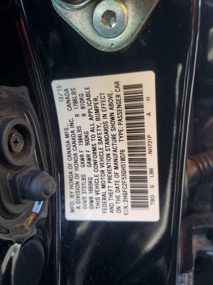 2016 Honda Civic Lx VIN: 2HGFC2F53GH518076 Lot: 53158665
