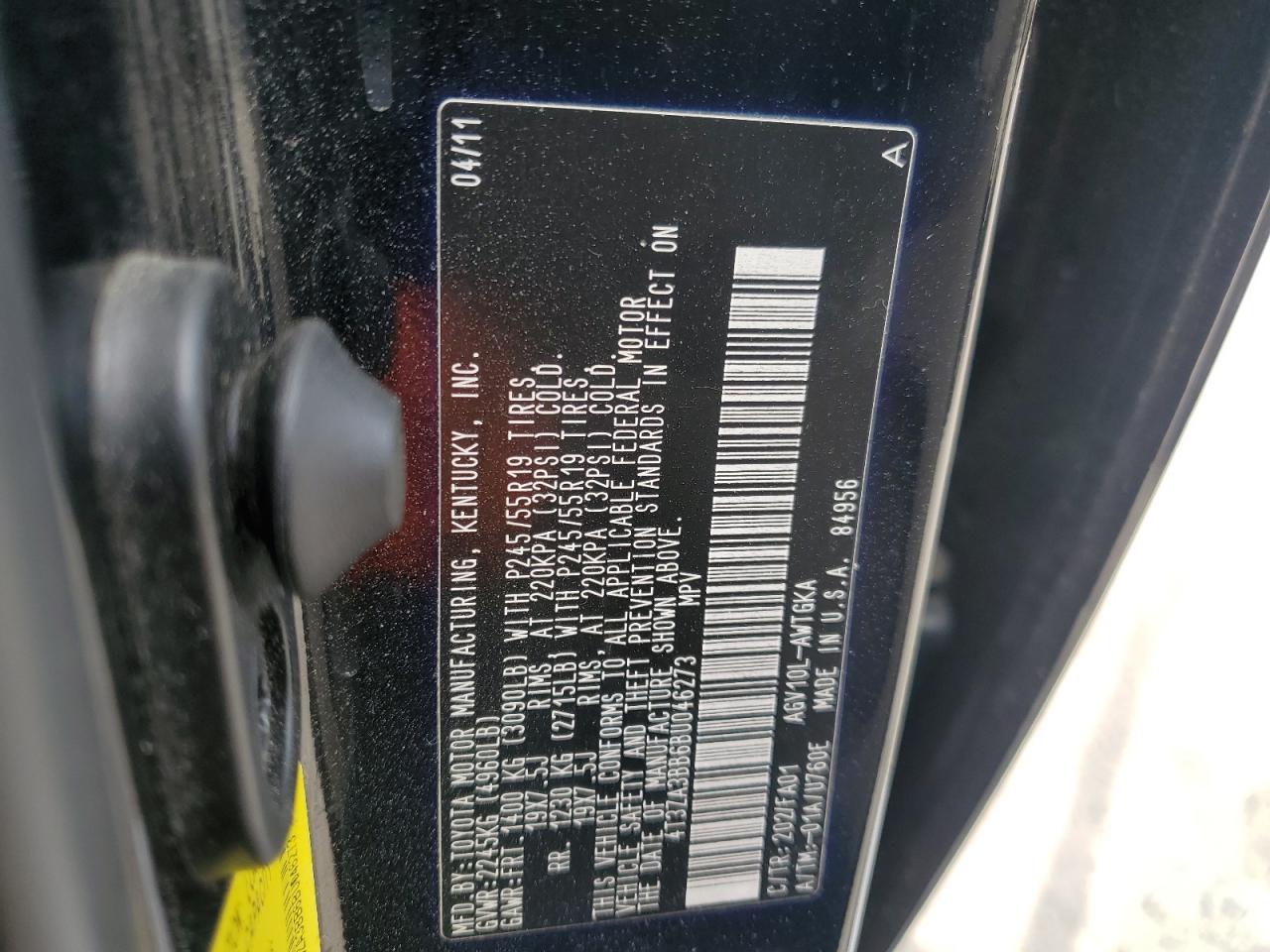 2011 Toyota Venza VIN: 4T3ZA3BB6BU046273 Lot: 55135725