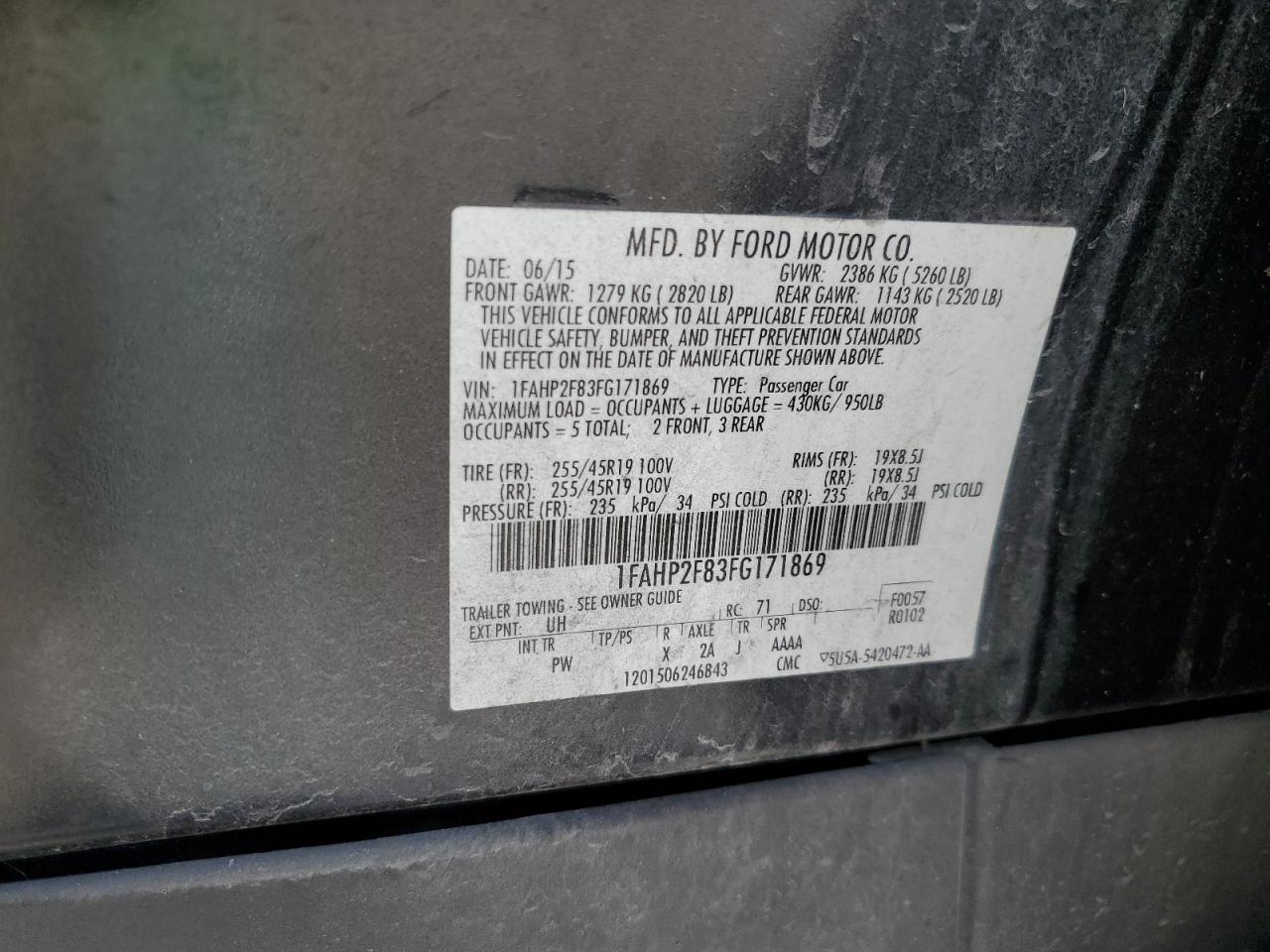 2015 Ford Taurus Limited VIN: 1FAHP2F83FG171869 Lot: 54294295
