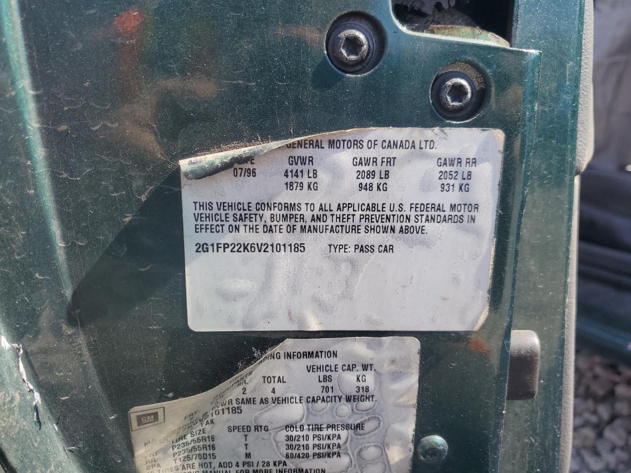 1997 Chevrolet Camaro Base VIN: 2G1FP22K6V2101185 Lot: 54356505