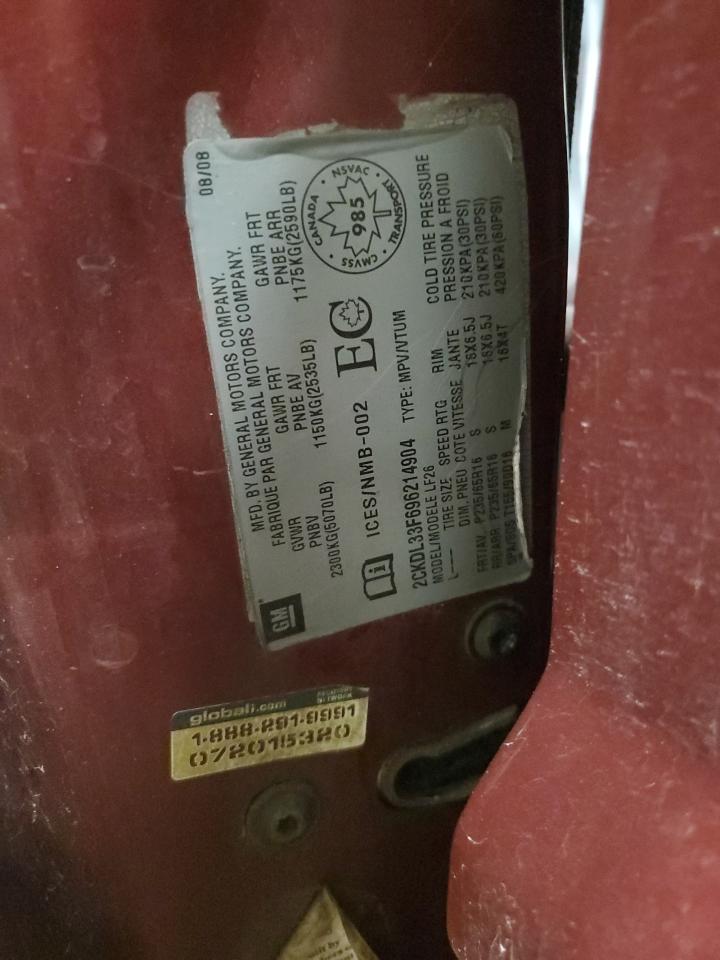 2009 Pontiac Torrent VIN: 2CKDL33F696214904 Lot: 52729865