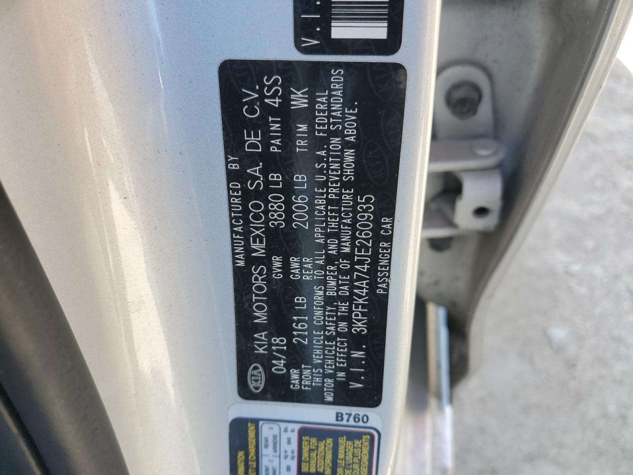 2018 Kia Forte Lx VIN: 3KPFK4A74JE260935 Lot: 51875855