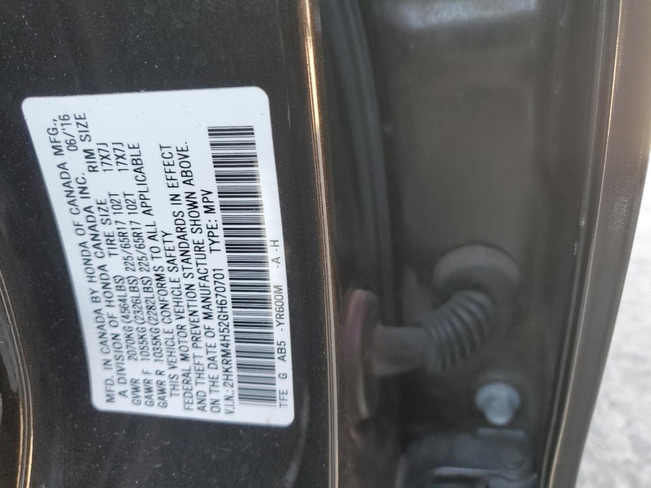 2016 Honda Cr-V Ex VIN: 2HKRM4H52GH670701 Lot: 53493055
