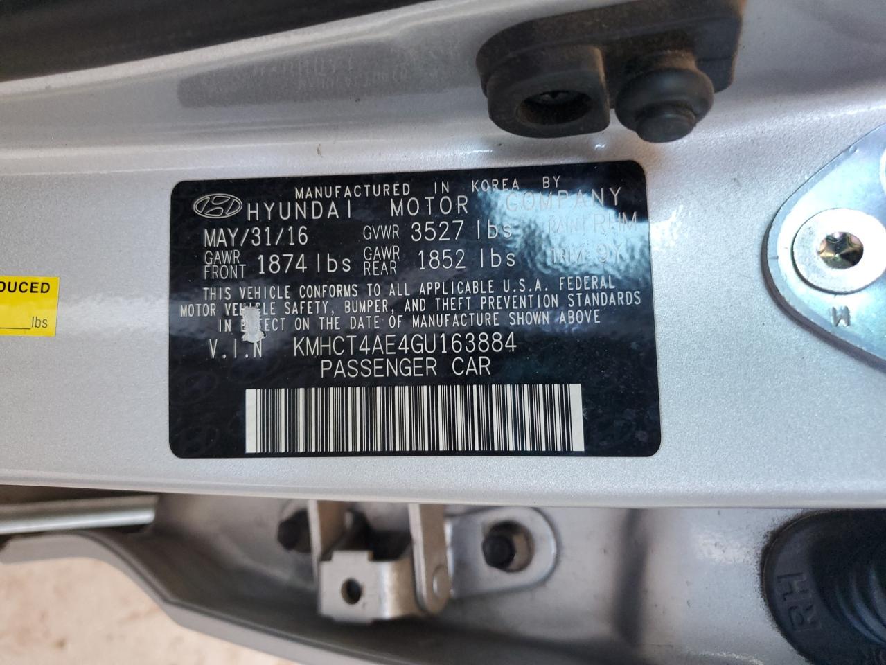 2016 Hyundai Accent Se VIN: KMHCT4AE4GU163884 Lot: 54796465