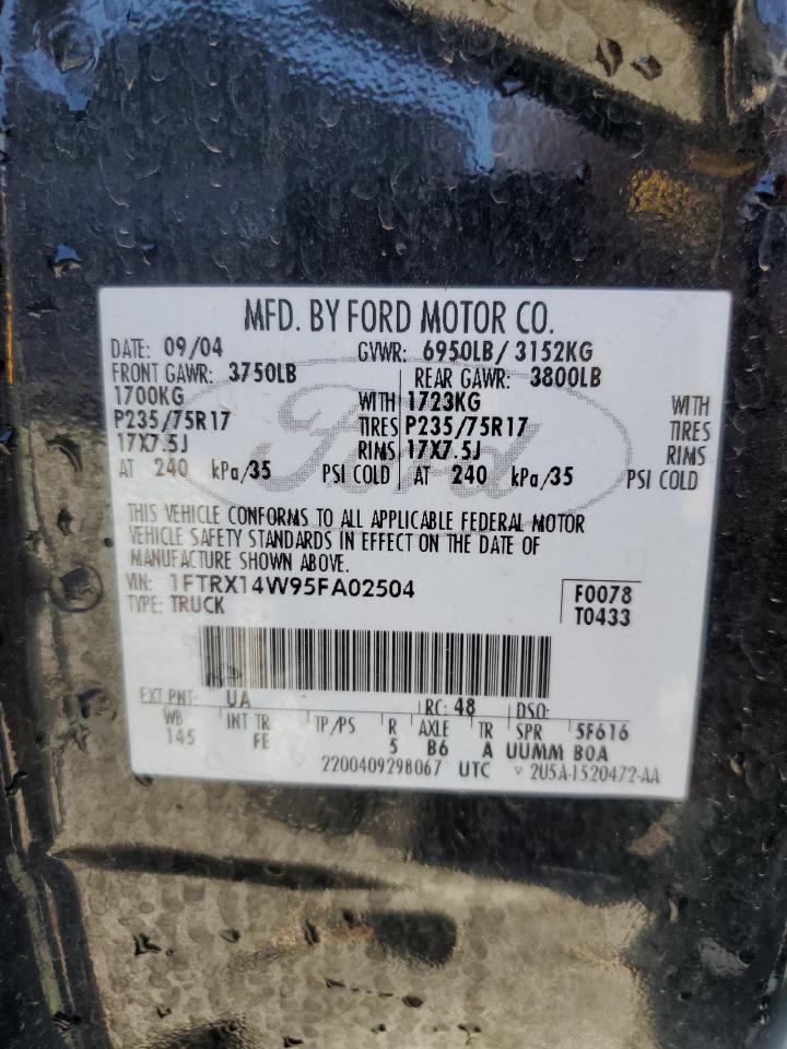 2005 Ford F150 VIN: 1FTRX14W95FA02504 Lot: 53566905