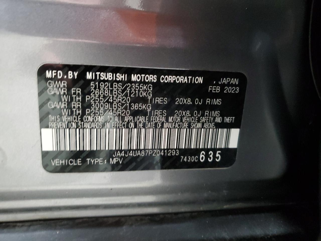 2023 Mitsubishi Outlander Se VIN: JA4J4UA87PZ041293 Lot: 52430615