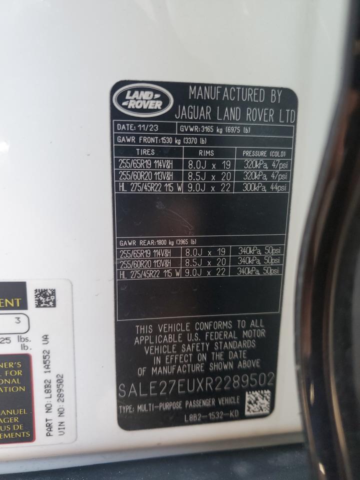 2024 Land Rover Defender 110 X-Dynamic Se VIN: SALE27EUXR2289502 Lot: 51872275