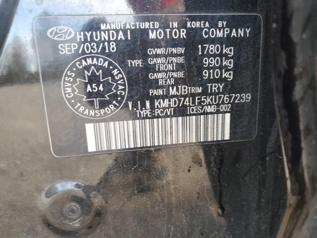 2019 Hyundai Elantra Se VIN: KMHD74LF5KU767239 Lot: 54498945