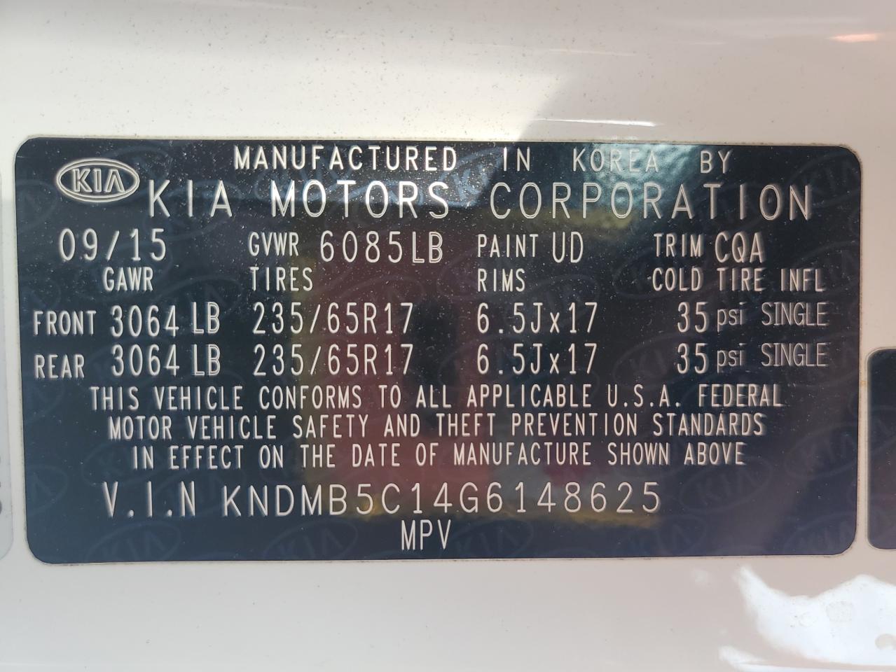 2016 Kia Sedona Lx VIN: KNDMB5C14G6148625 Lot: 53874675