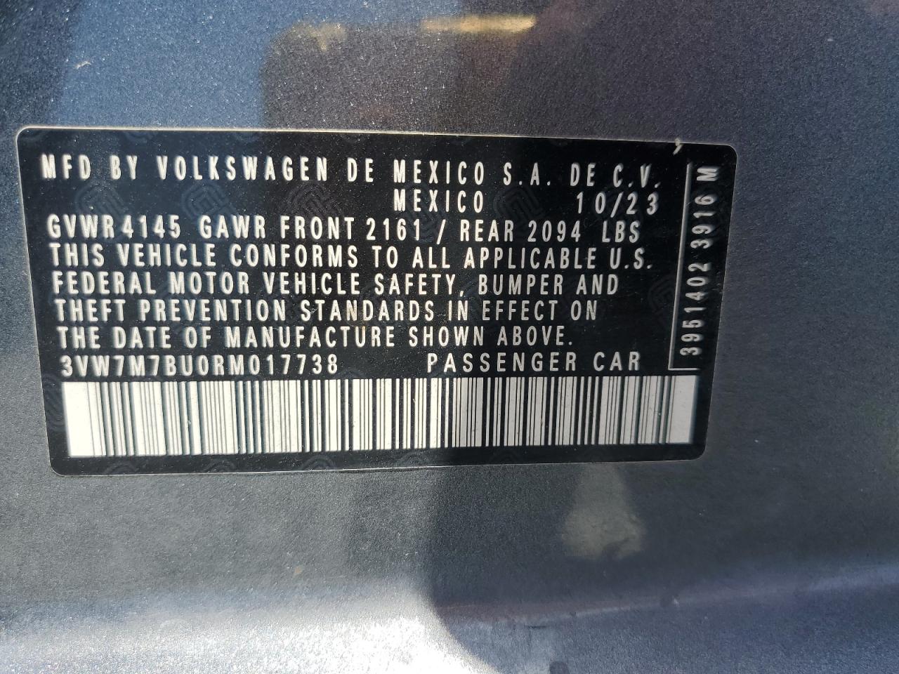 2024 Volkswagen Jetta Se VIN: 3VW7M7BU0RM017738 Lot: 54518315