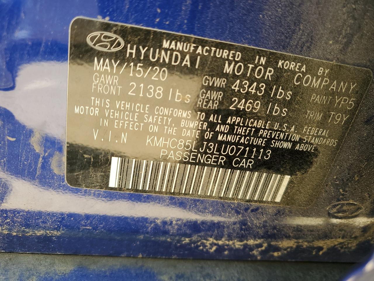 2020 Hyundai Ioniq Limited VIN: KMHC85LJ3LU071113 Lot: 52460715