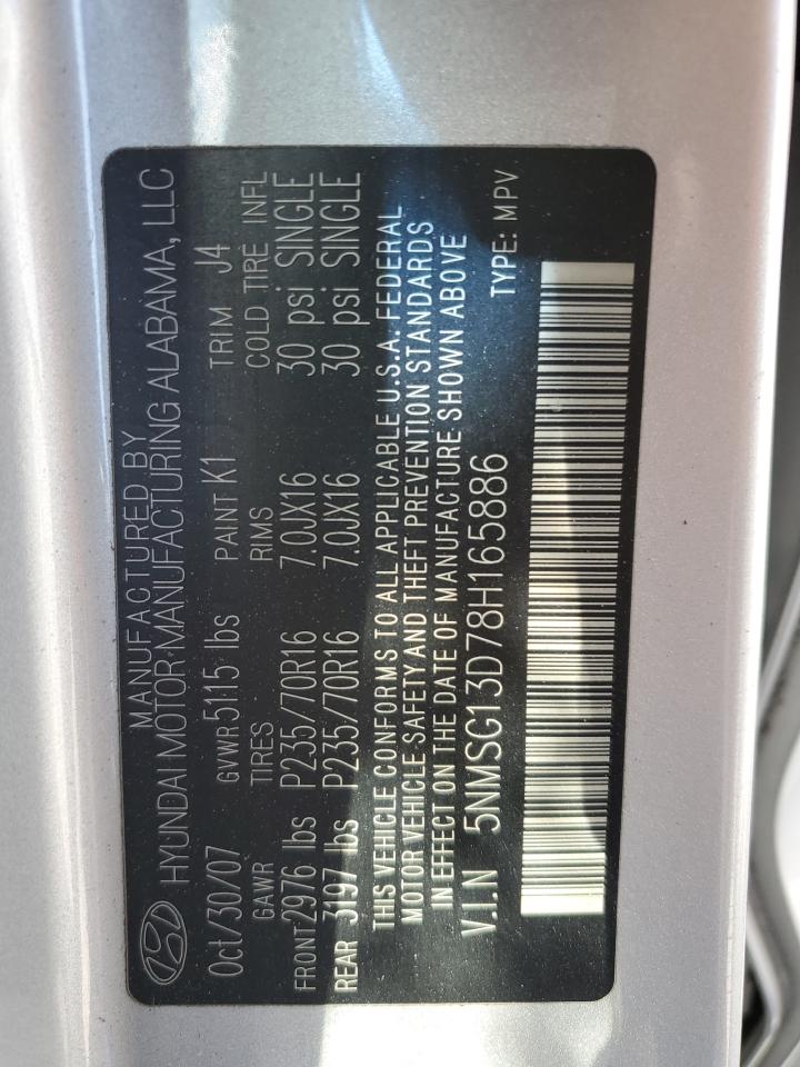 2008 Hyundai Santa Fe Gls VIN: 5NMSG13D78H165886 Lot: 53690555