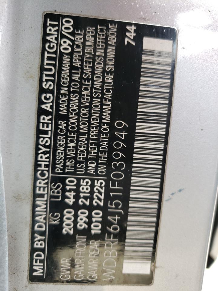 2001 Mercedes-Benz C 320 VIN: WDBRF64J51F039949 Lot: 53910475