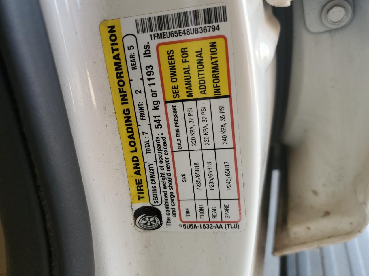 2008 Ford Explorer Limited VIN: 1FMEU65E48UB36794 Lot: 52545805