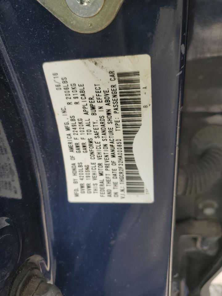 2017 Honda Accord Lx VIN: 1HGCR2F32HA000850 Lot: 58730855